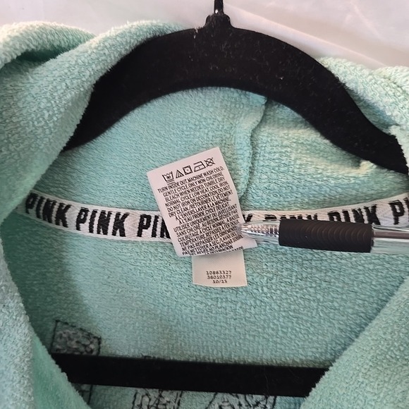 Victoria's Secret Pink Sequin Bling Perfect Zip Hoodie Aqua Sz L Y2K 90s Vibes - Picture 6 of 16